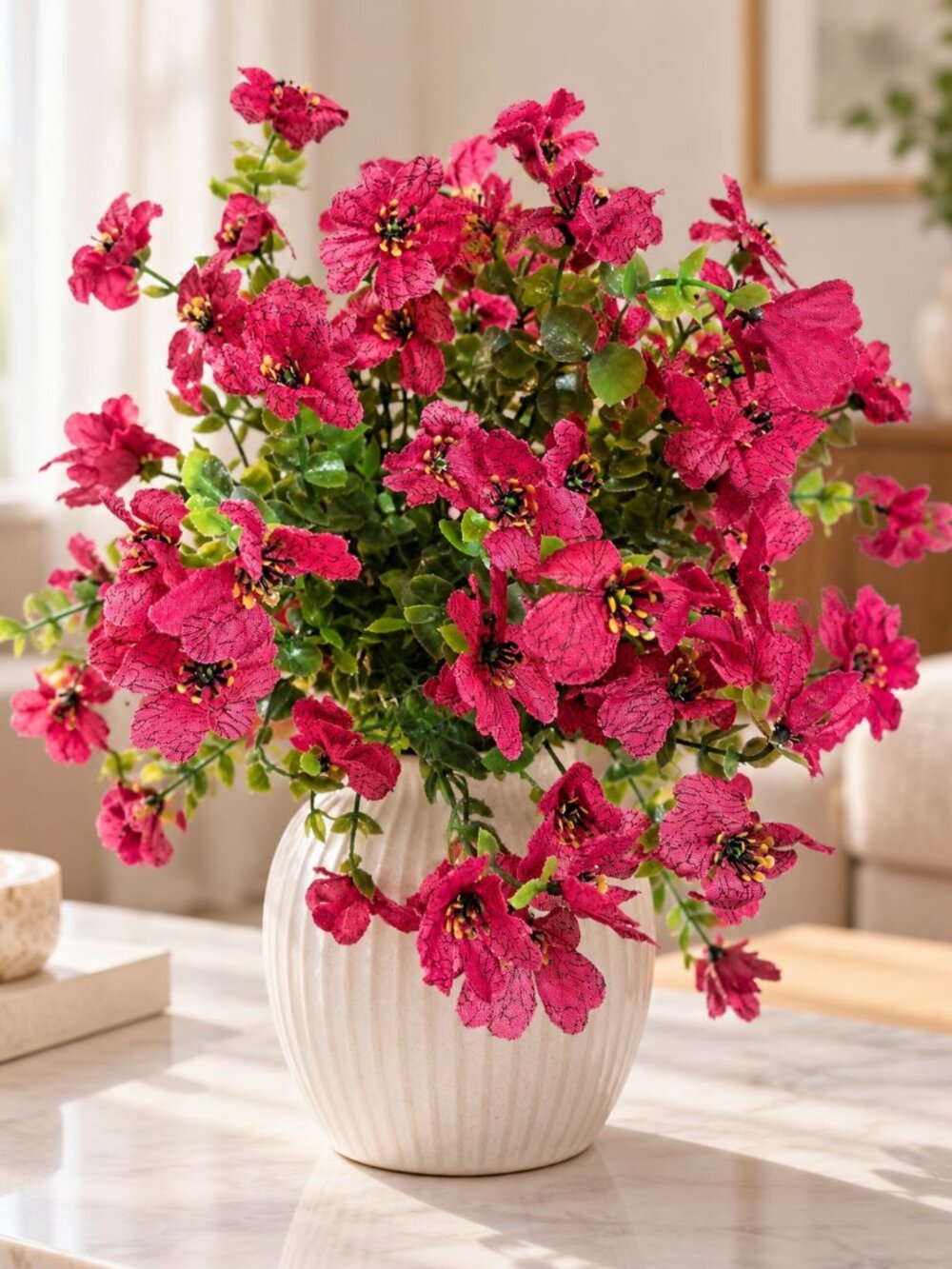 Set of 3 Pink Faux Flowers Greenery Floral Home Decor
